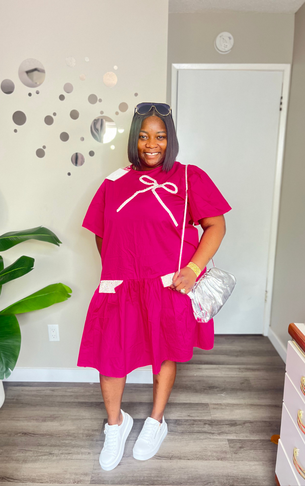 Bow detailed short dress