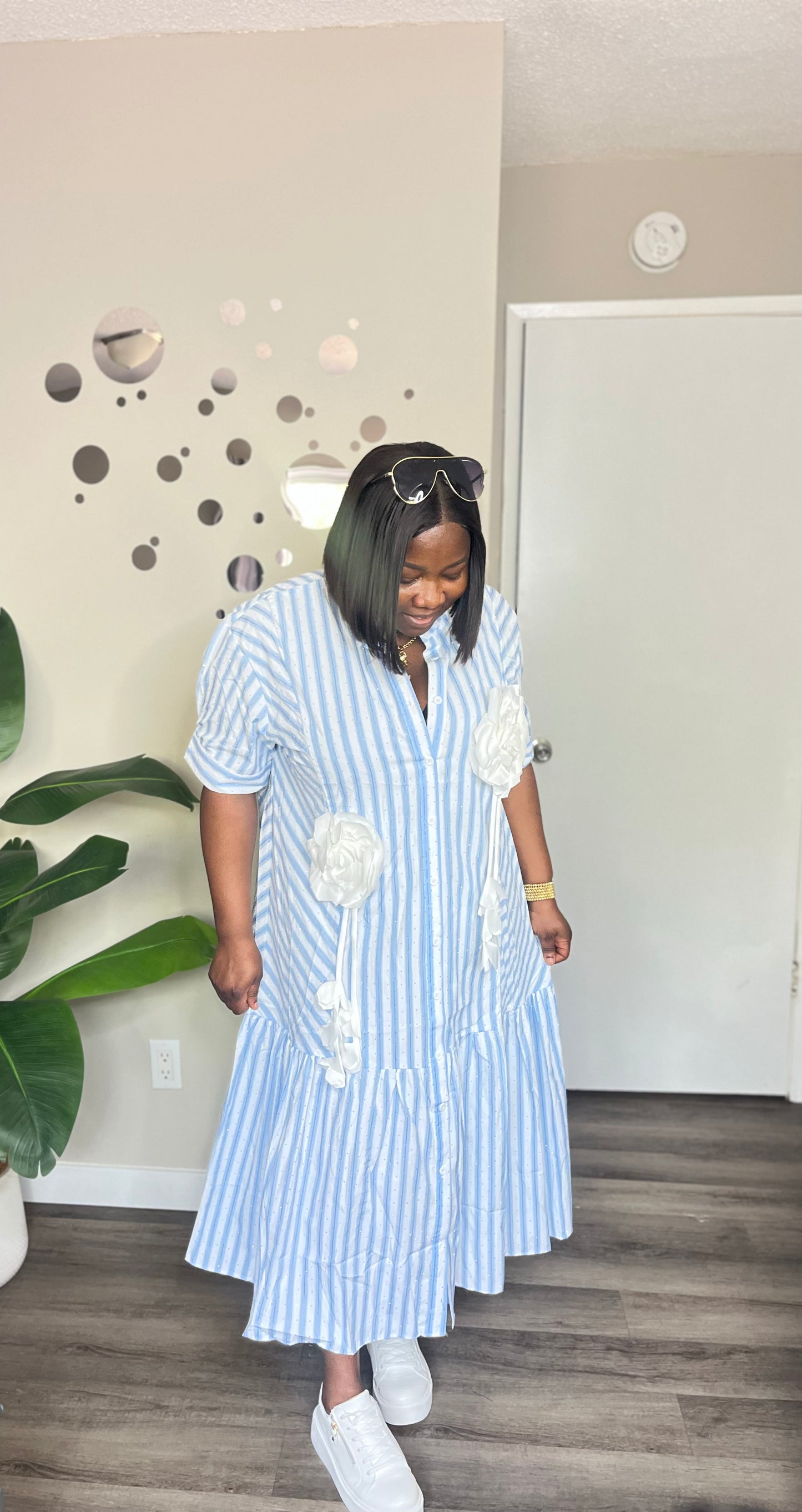 Floral detail stripes shirtdress