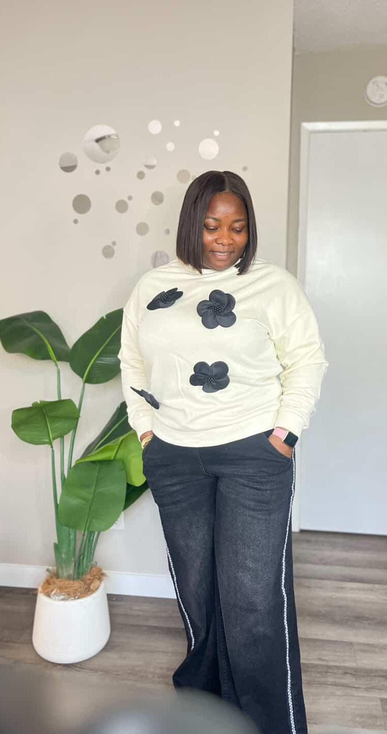 Flower applique sweat top
