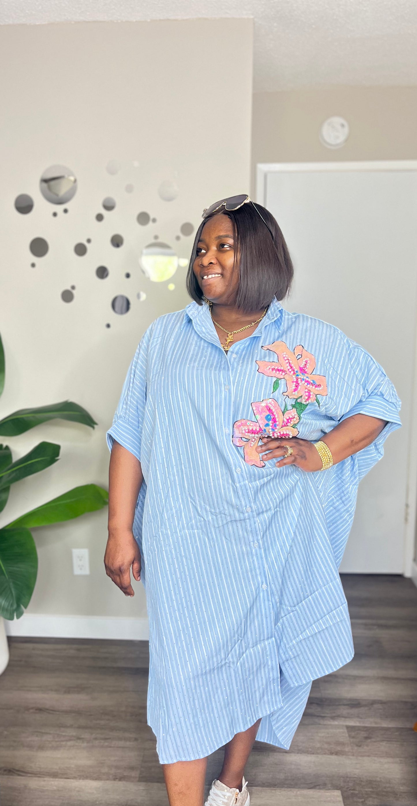 Sequin detailed floral patch dress