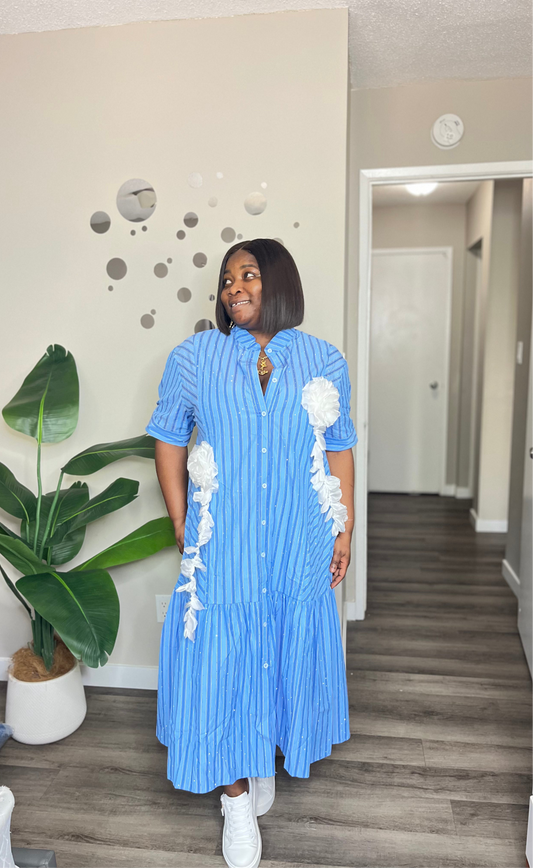 Floral detail stripes shirtdress