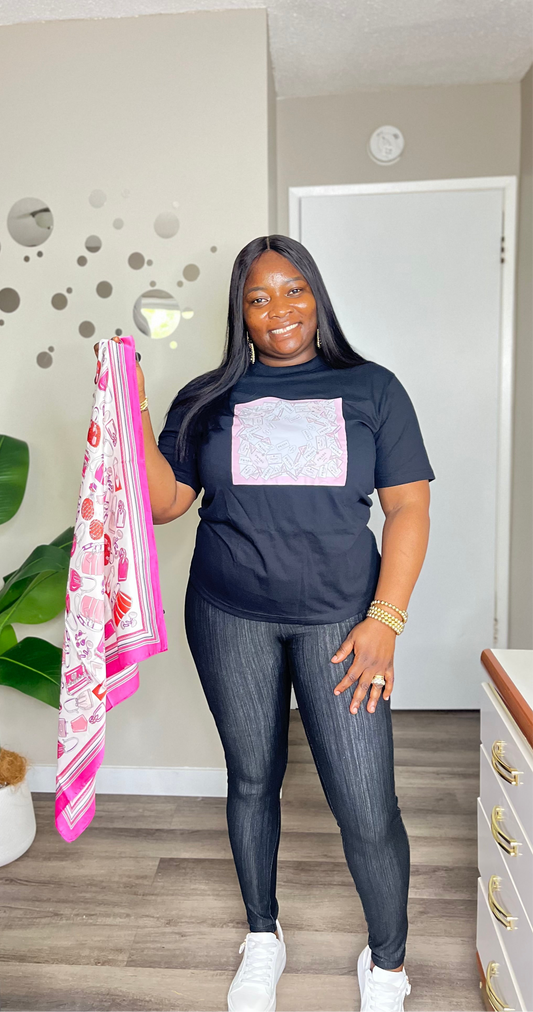 T-shirt with vintage scarf