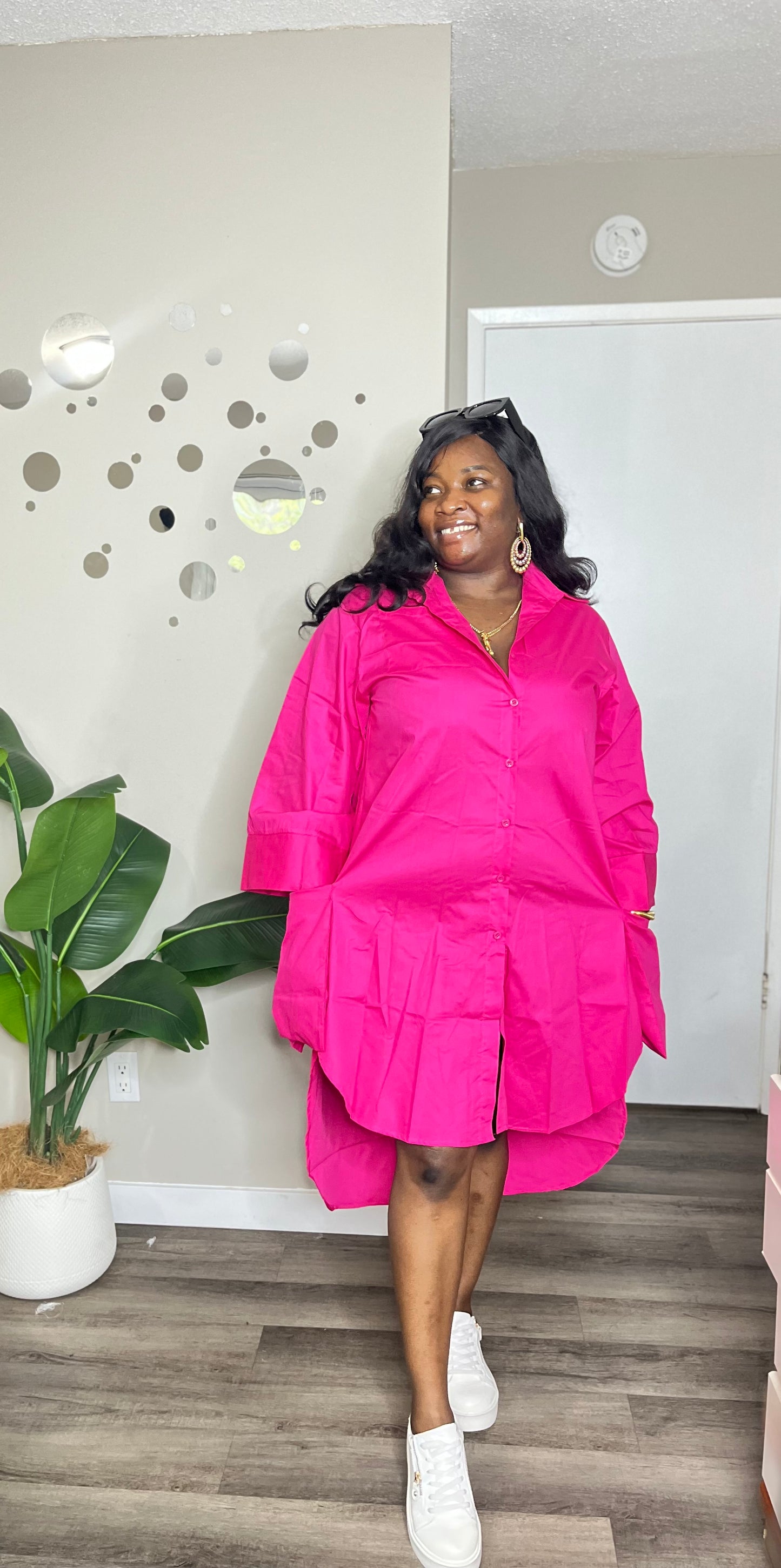 Side pockets shirtdress