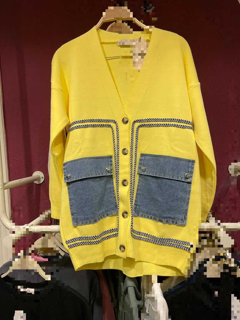 Yellow denim mix sweat top