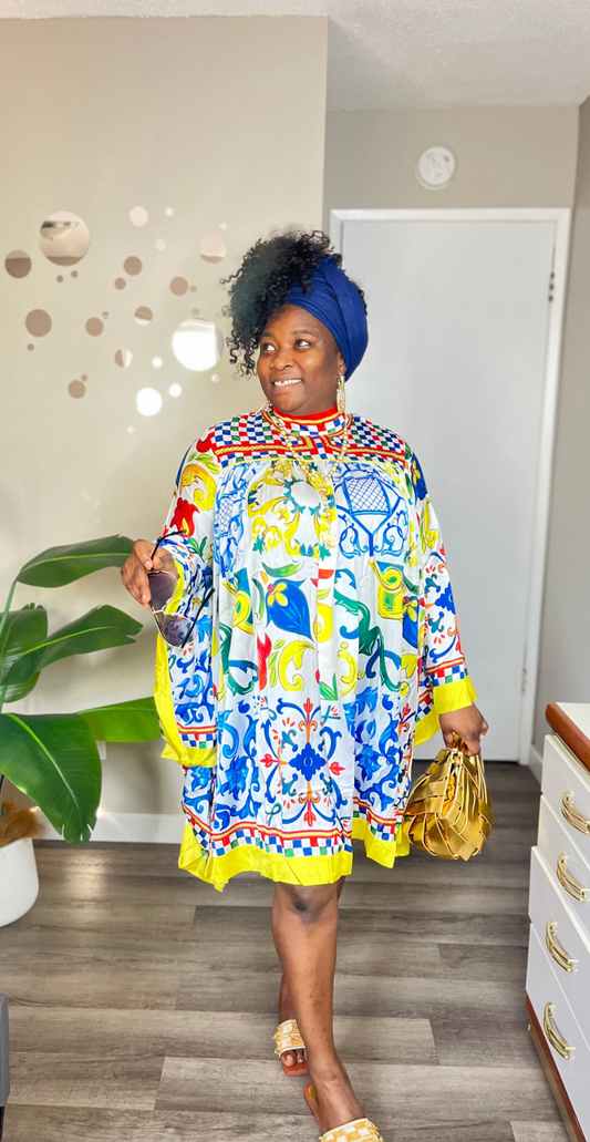 Vintage print batwing dress