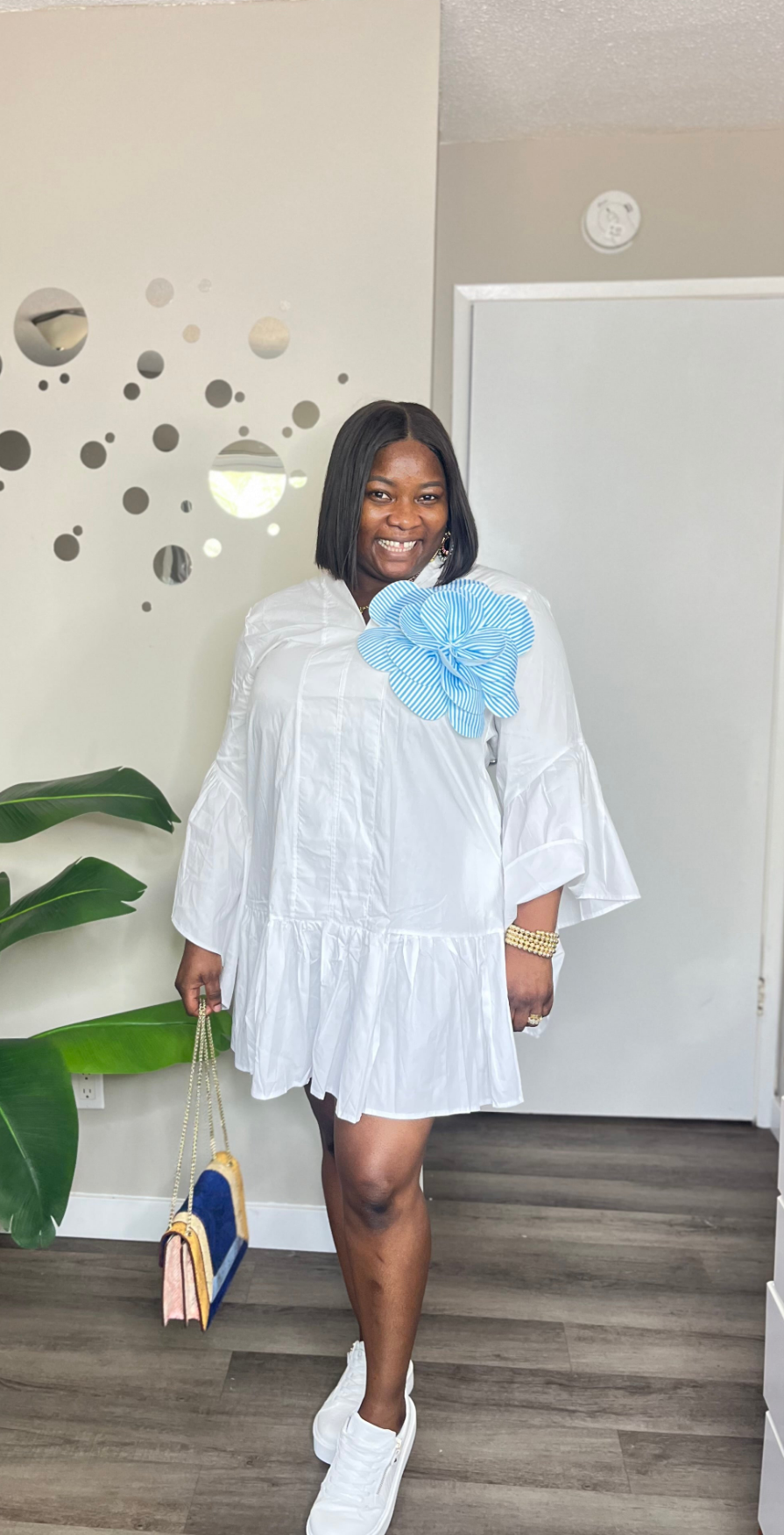 Floral applique frill hem dress