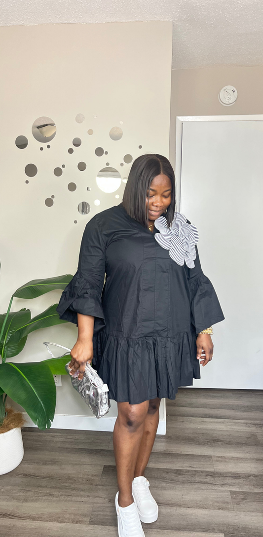 Floral applique frill hem dress