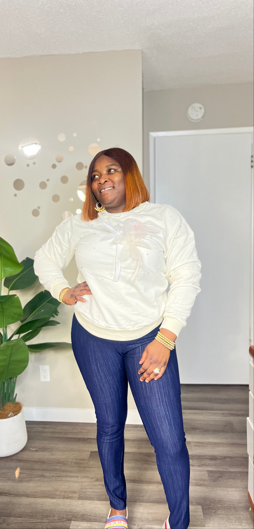 Stylish beaded sweat top