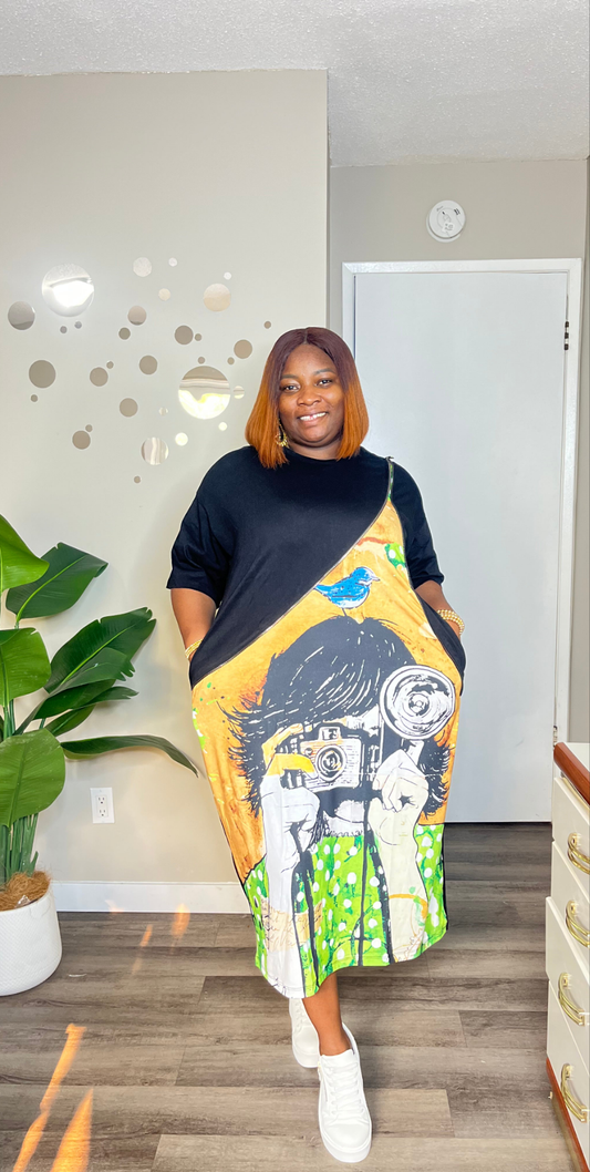 Zipper detailed graphic dress