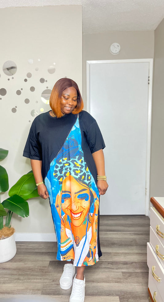 Zipper detailed graphic dress