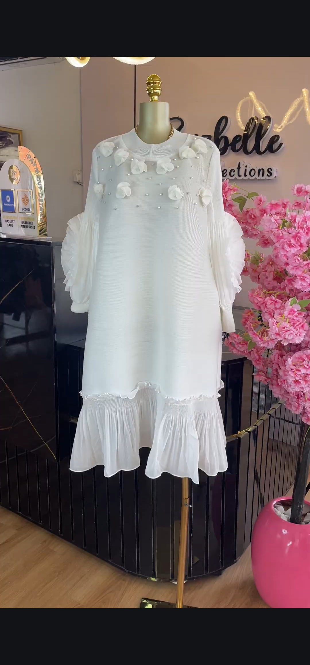 Floral detail miyaki inspired dress