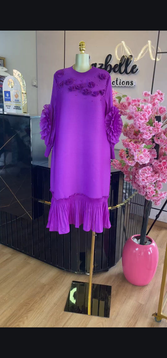 Floral detail miyaki inspired dress