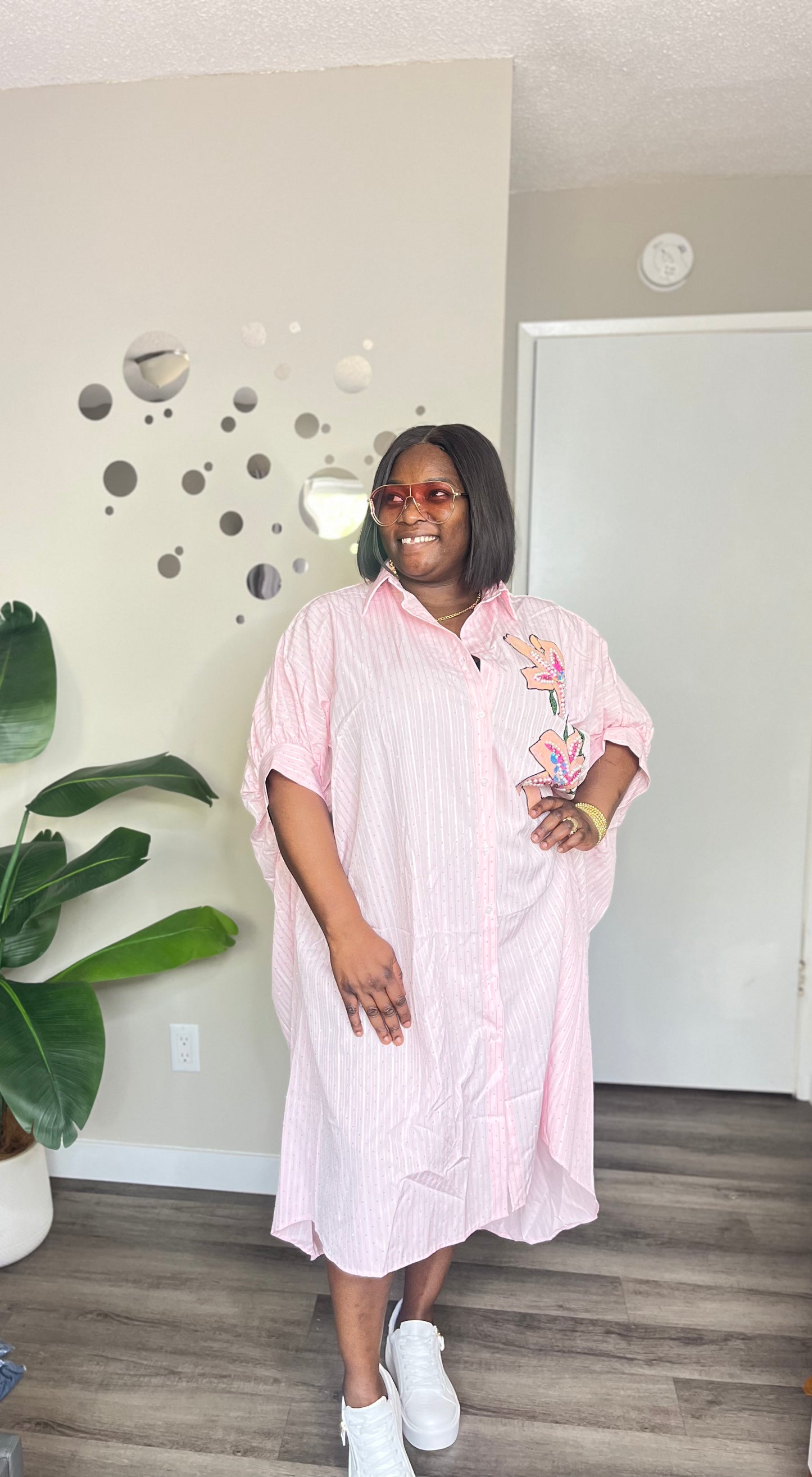 Sequin detailed floral patch dress