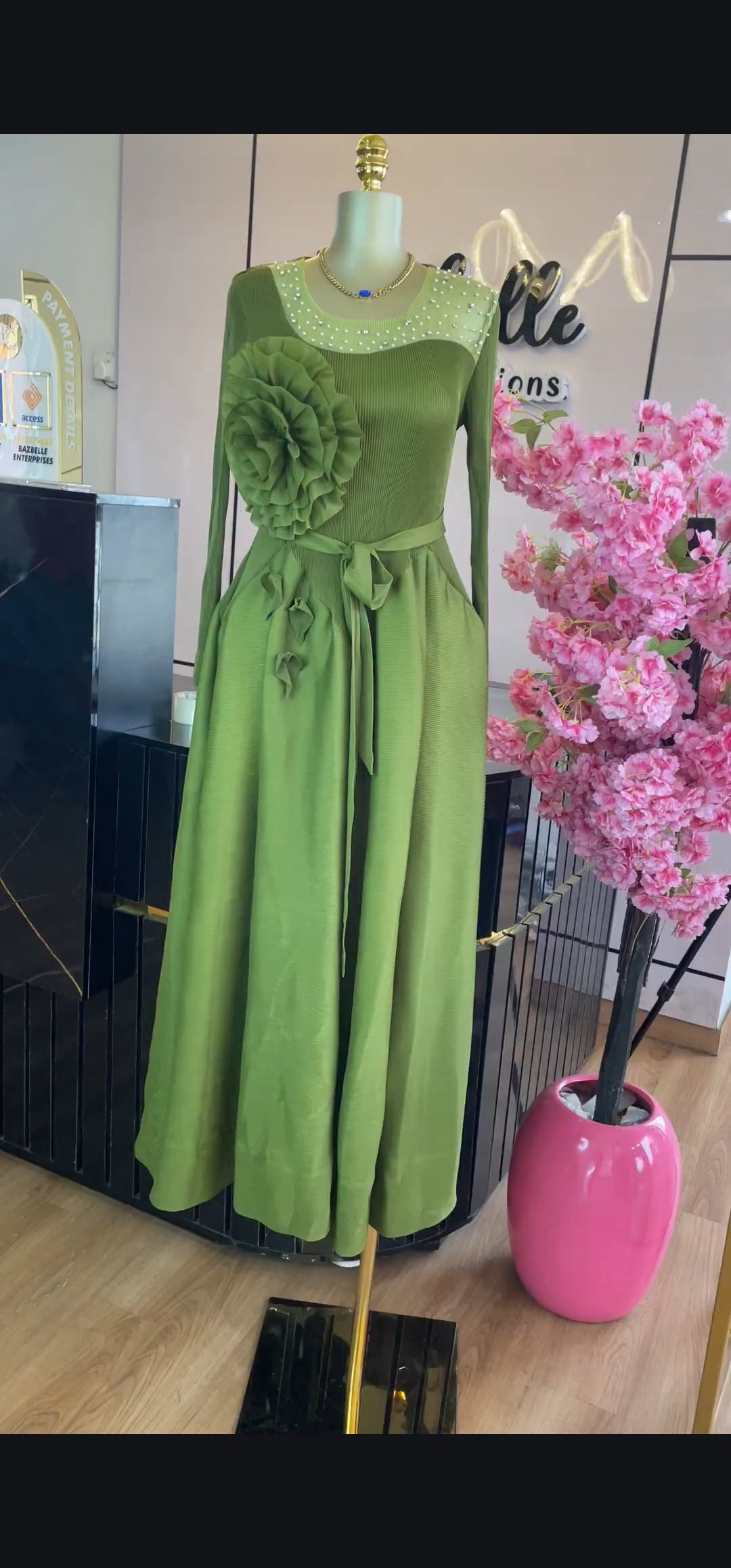 Floral detail miyaki inspired dress