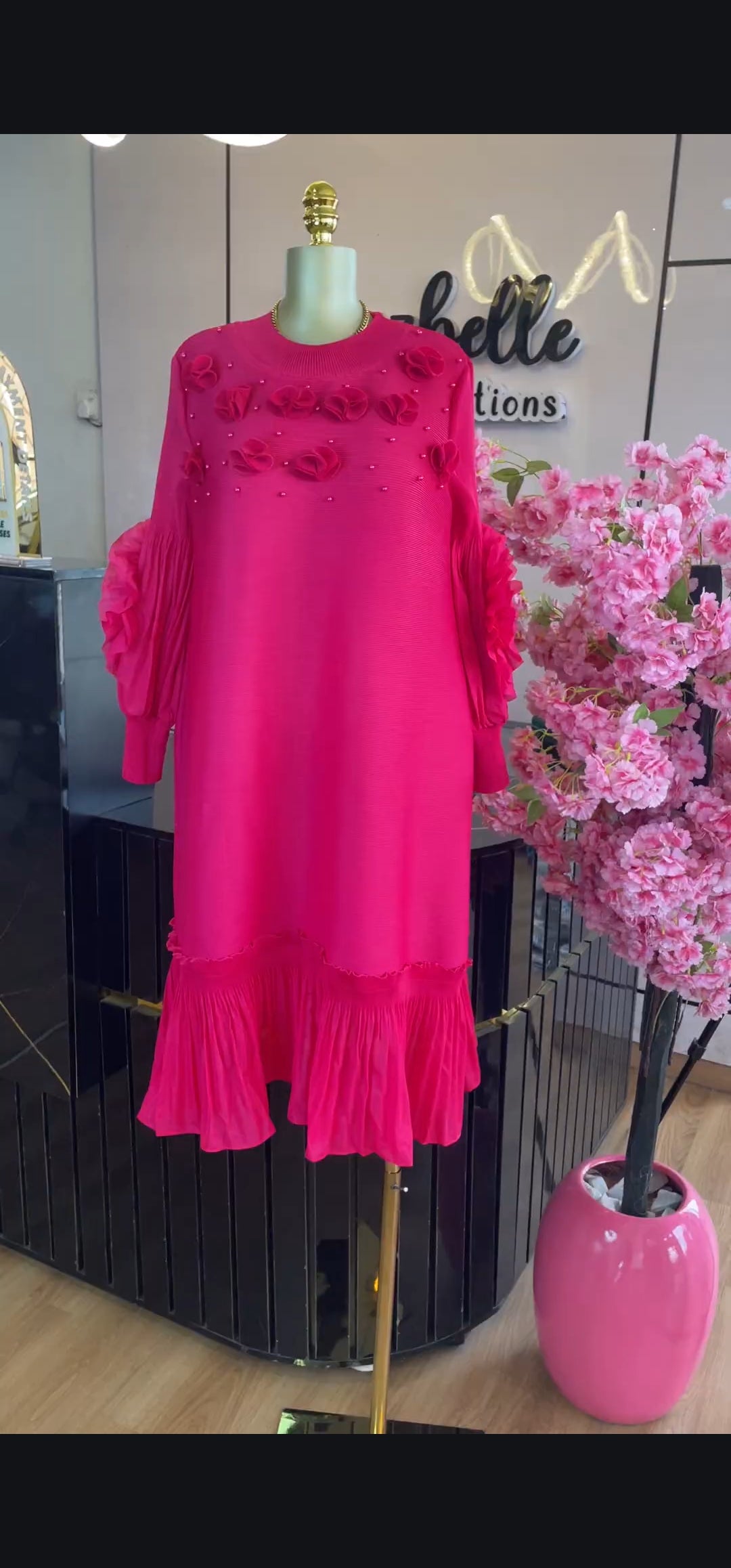 Floral detail miyaki inspired dress