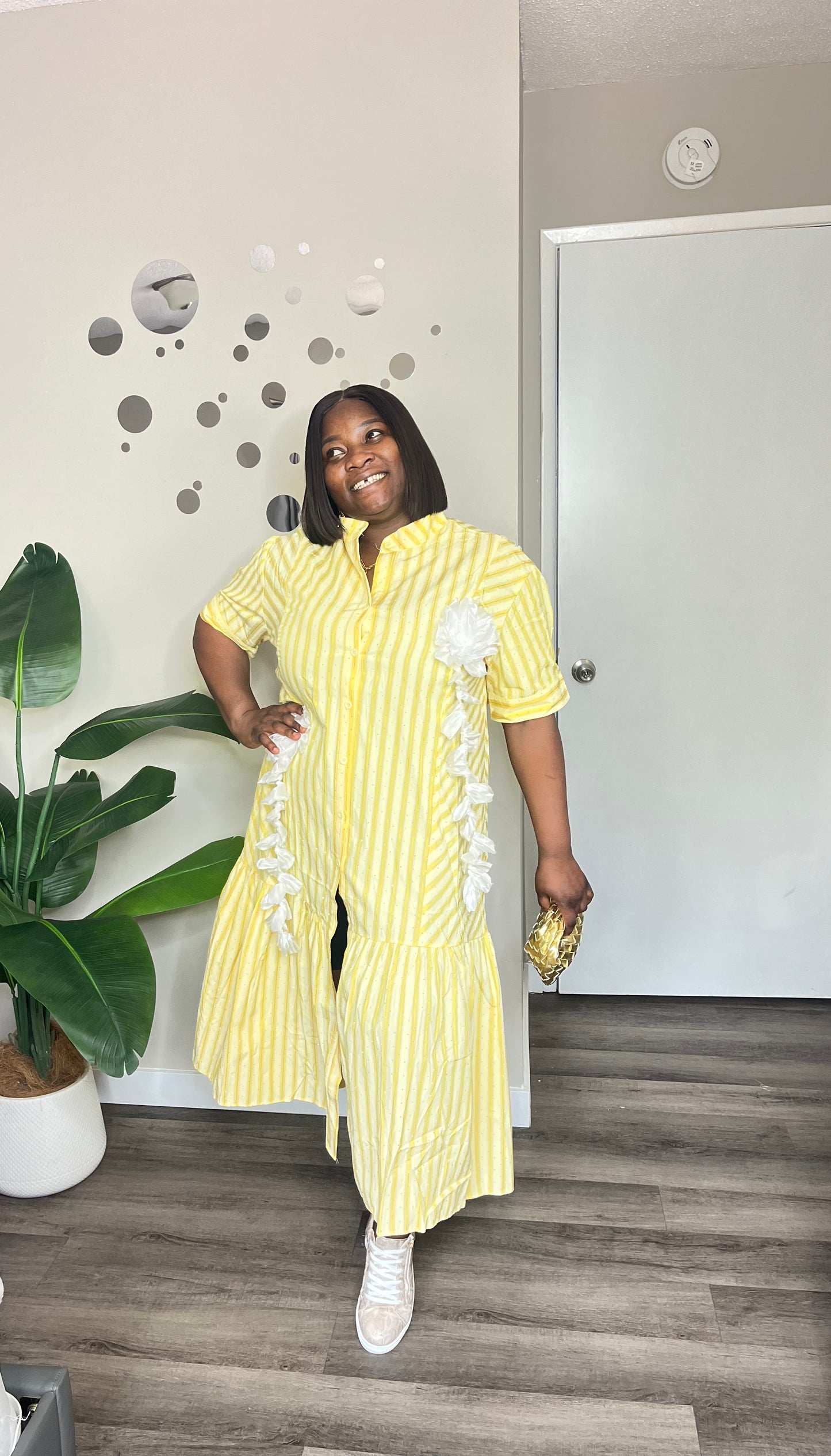 Floral detail stripes shirtdress