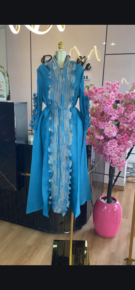 Ruffle detail miyaki dress