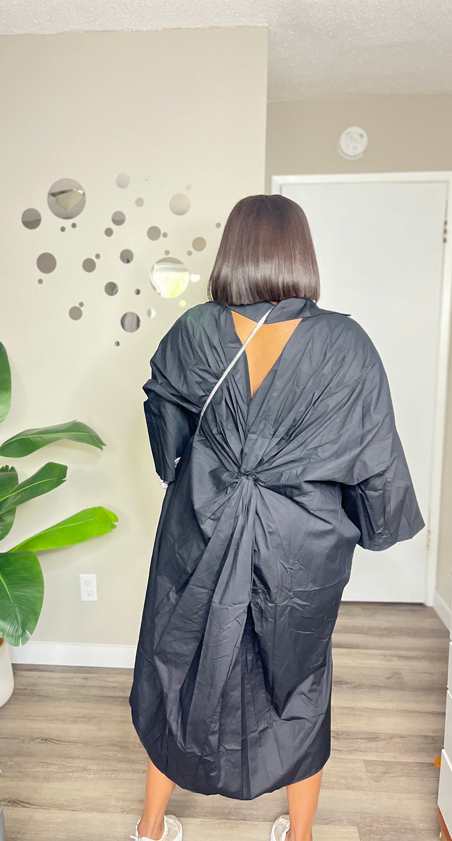 Stylish open back shirtdress