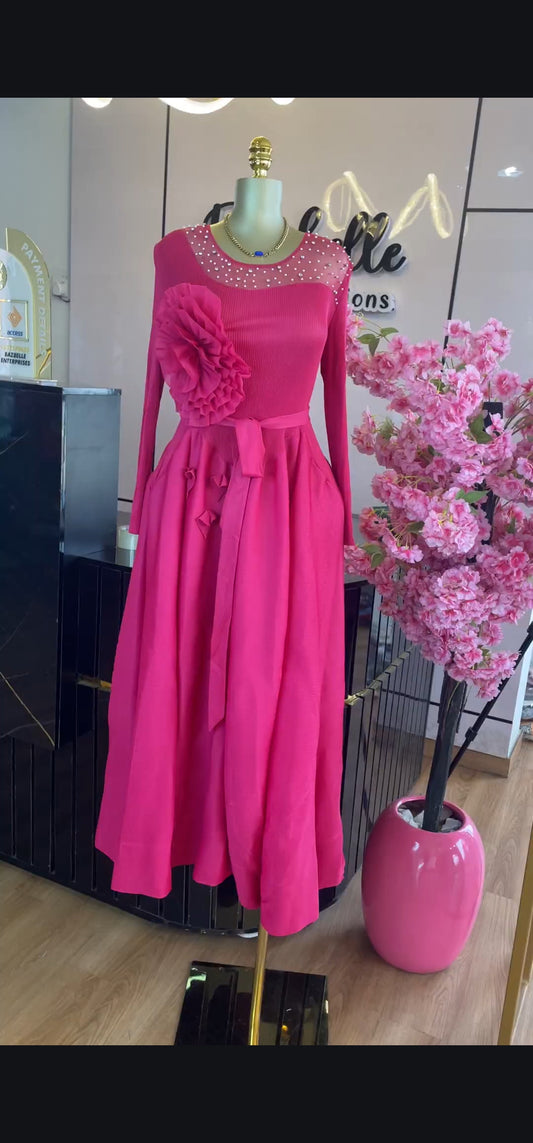 Floral detail miyaki inspired dress