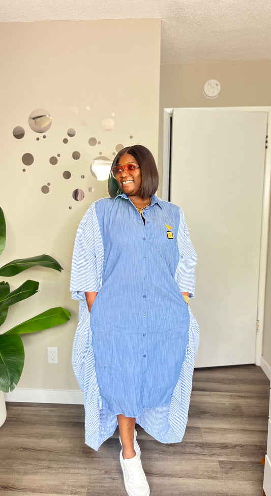 Denim mix shirtdress