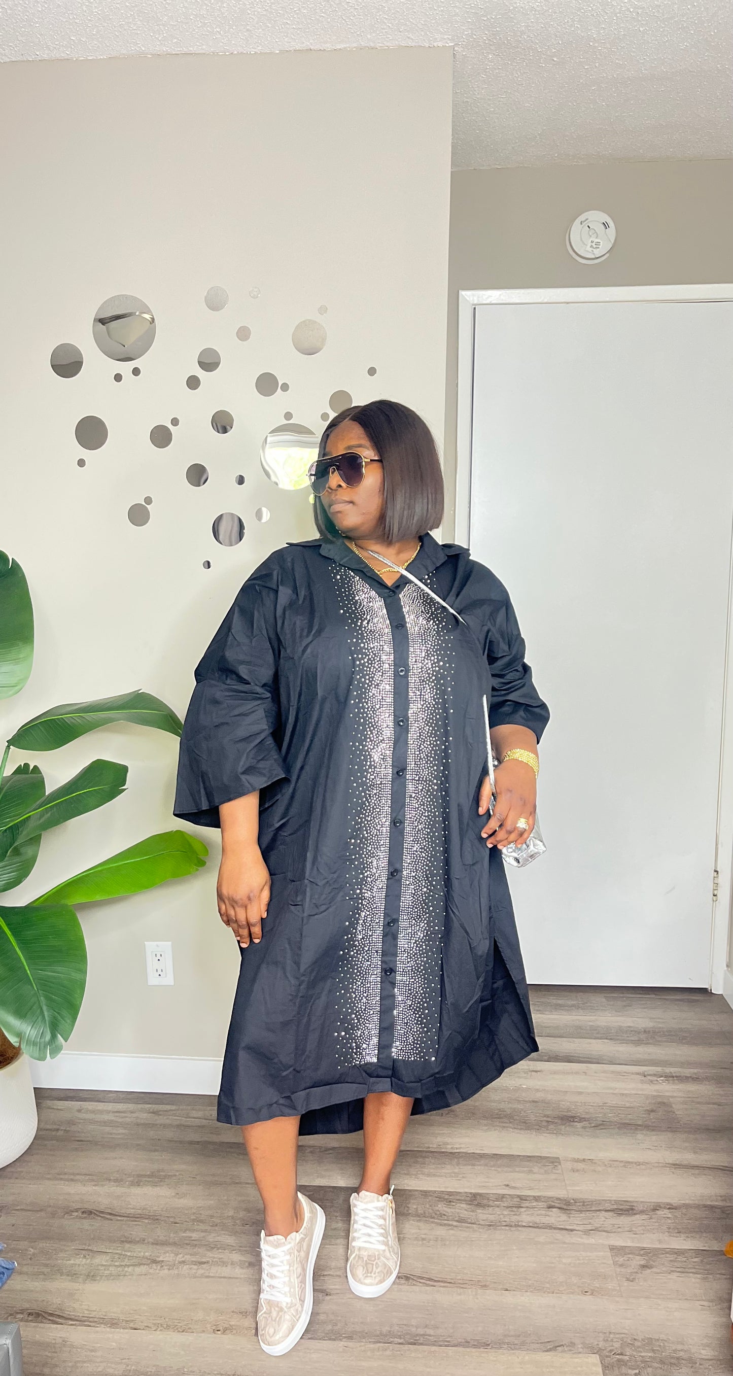 Stylish open back shirtdress