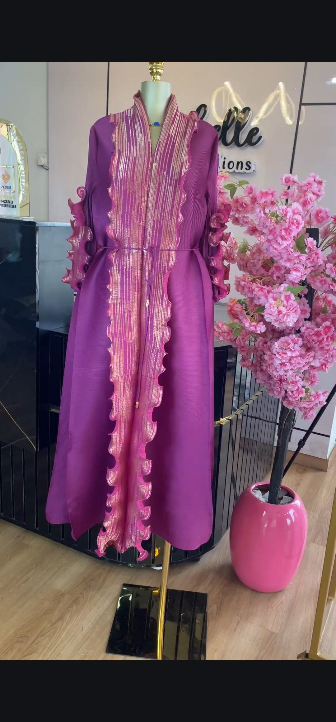 Ruffle detail miyaki dress