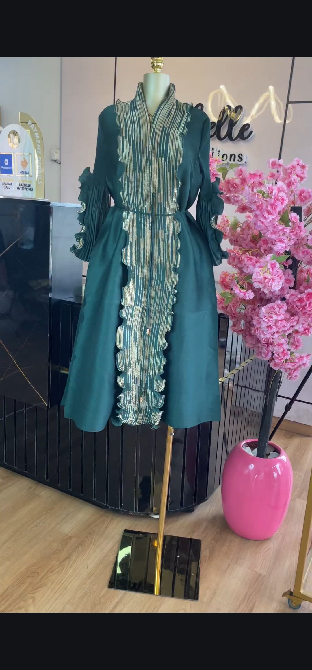 Ruffle detail miyaki dress