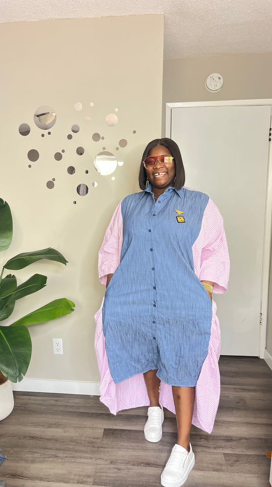 Denim mix shirtdress