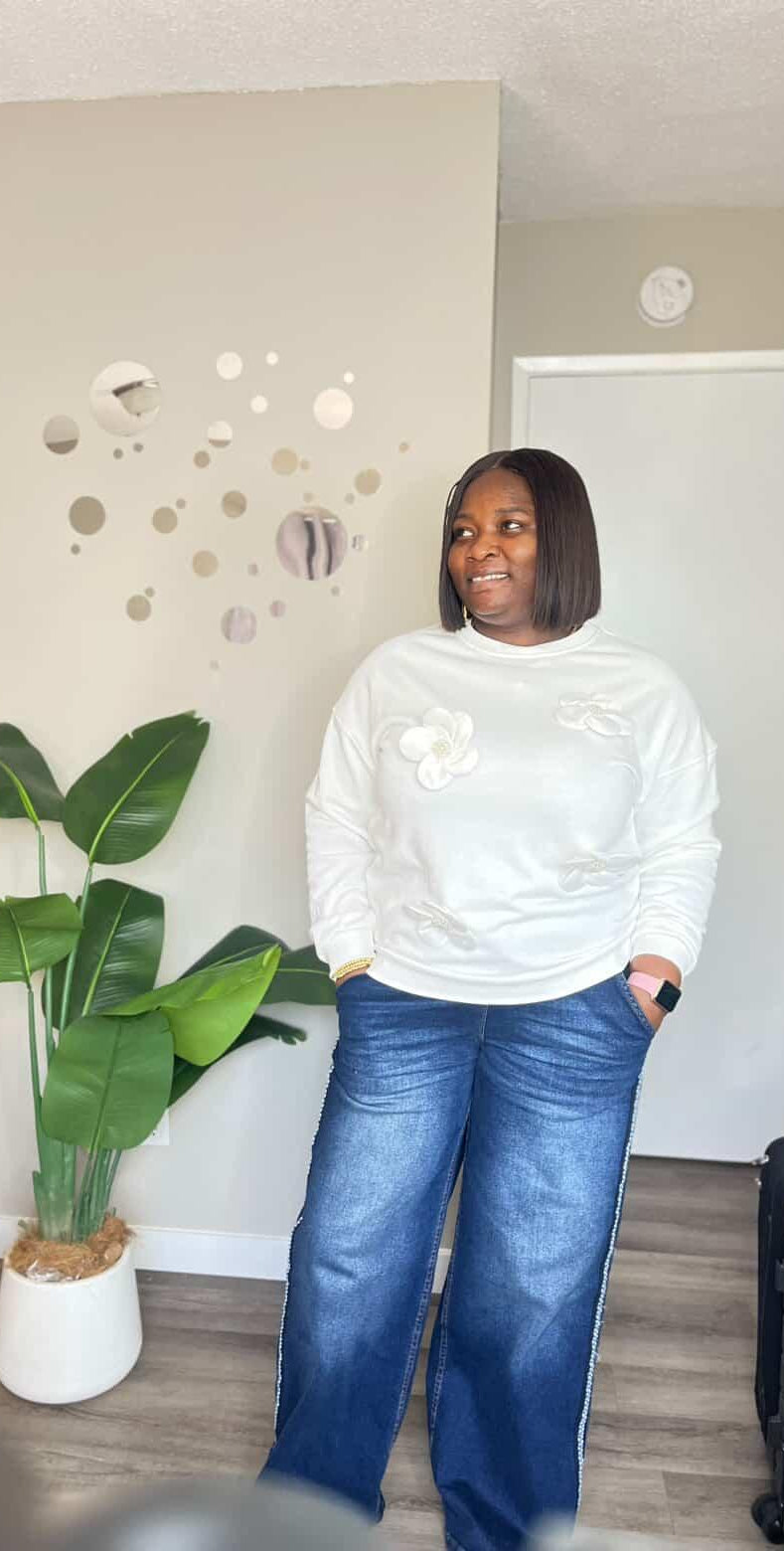 Flower applique sweat top